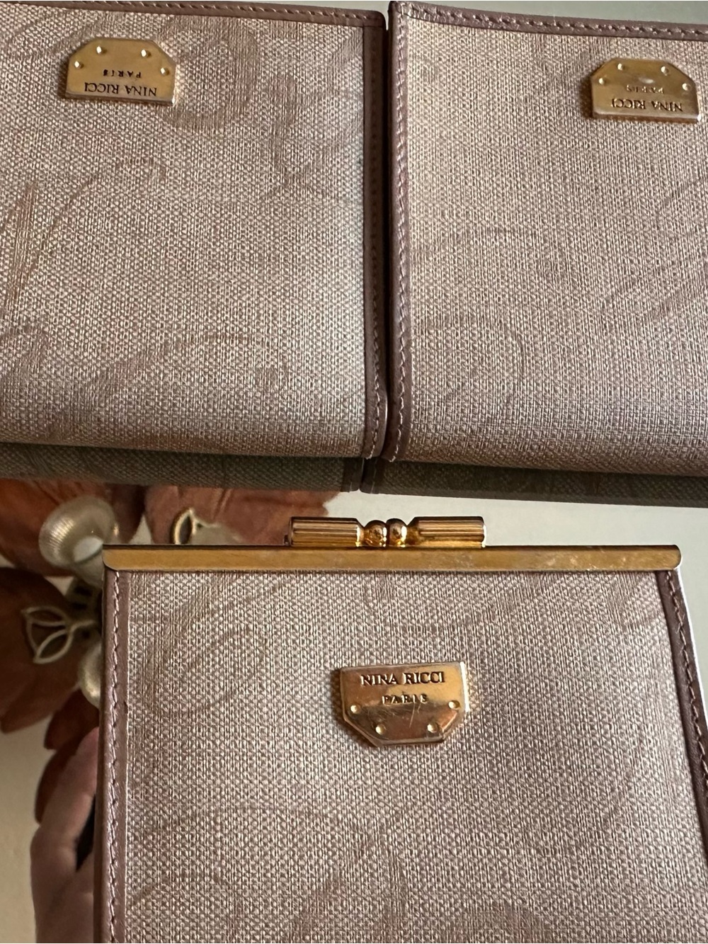 Nina Ricci Beige Wallets and Coin Purse with Gold Hardware